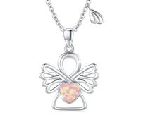 OHAYOO Schutzengel Kette Silber 925 Opal Engel Anhänger Halskette Schutzengel Opal Schmuck Engelsrufer Geschenke für Mädchen Frauen (Rosa)