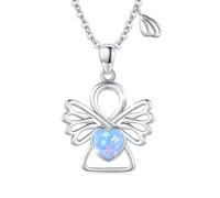 OHAYOO Schutzengel Kette Silber 925 Opal Engel Anhänger Halskette Schutzengel Opal Schmuck Engelsrufer Geschenke für Mädchen Frauen (Blau)
