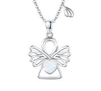 OHAYOO Schutzengel Kette Silber 925 Opal Engel Anhänger Halskette Schutzengel Opal Schmuck Engelsrufer Geschenke für Mädchen Frauen (Weiß)