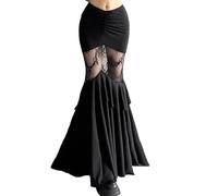 OHERUWKLS Damen Sexy Transparente Schwarze Spitzen Netz Slim Fashion Fishtail Hüftumwickel Maxi Rock,Schwarz,L