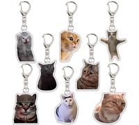 Ohjijinn 8 x Katzen-Schlüsselanhänger, niedliche Katze, Meme-Schlüsselanhänger, zwei sprechende Katzen, Kawaii-Anhänger, lustiges Geschenk für Freunde, Mehrfarbig/Meereswellen (Ocean Tides),