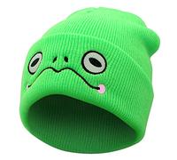Ohjijinn Niedliche Beanie Frosch Beanie Tier Strickmützen Lustige Beanie Mütze Winter Skifahren Slouchy Warm Cap Weiche Kopfbedeckung für Frauen Mann, Grün, Einheitsgre