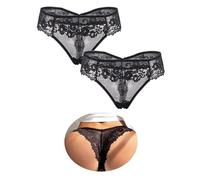ohmydear 2er Pack String Tanga Große Größen Brasilien Damen Slip Sexy Unterwäsche Schwarz Niedrige Taille Unterhosen Damen Spitze Slips Bikini Höschen Komfort Panties für Frauen für Alltag M