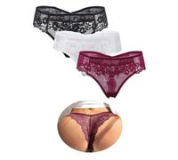 ohmydear 3er Pack String Tanga Große Größen Brasilien Damen Slip Sexy Unterwäsche Niedrige Taille Unterhosen Damen Spitze Slips Bikini Höschen Komfort Panties für Frauen für Alltag XXL