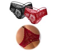 ohmydear Brazilian Slip Damen Höschen 1/2/3er Pack Sexy String Tanga Spitzen Unterwäsche Frauen Große Größen Unterhosen Transparente Pantys Atmungsaktiv Tangas Underwear