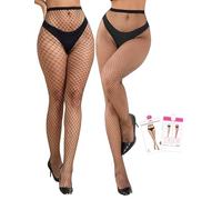 ohmydear Damen Netzstrumpfhose Schwarz Große Größen Netzstrümpfe 2 Pack Sexy Fishnet Stockings Hohe Elastizität Fischnetz Strumpfhose Plus Size Fishnet Tights