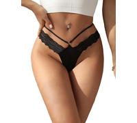 ohmydear Damen Spitze String Tanga Sexy Unterwäsche Schwarz Brasilien Damen Slip Niedrige Taille Unterhosen T Back Thongs Große Größen Höschen Panties für Frauen ideal für Dates, Hochzeiten M