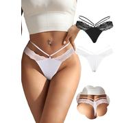 ohmydear Damen Spitzen String Tanga Große Größen Sexy Unterhosen | Brasilian Slips mit niedriger Taille, T-Back Thong, Bequeme Unterwäsche für Frauen, Höschen Panties für Dates und Hochzeiten