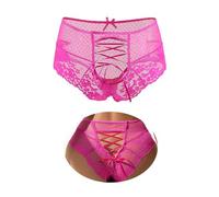 ohmydear Damen Unterhosen Große Größen Spitzen Höschen für Mollige Frauen Unterwäsche Sexy Hipster Hohe Taille Slips mit Kreuzbänder Design Atmungsaktiv Women Panties Rosa XXL