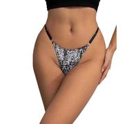 ohmydear G String Tangas Damen Niedrige Taille Bikinislips Leopard Mini String Tanga mit Strass Sexy Atmungsaktiv T-Back Thong Eisseide Unterwäsche Woman Panties Große Größen M