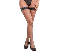 ohmydear Halterlose Netzstrümpfe Damen Sexy Fishnet Stockings mit Lederbund XS-5XL Strümpfe Halterlos Große Größen Netz Overknee Strumpfhosen Frauen Hohe Strümpfe Thigh High Stocking Schwarz 3XL-5XL