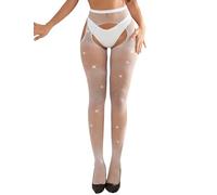 ohmydear Netzstrumpfhose Schwarz Glitzer Strumpfhosen Damen Heiß Offen Schritt Fishnet Stockings mit Strass Übergröße Netzstrümpfe Hohe Taille Fischernetz Stocking Nylon für Damen