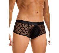 ohmydear Sexy Unterwäsche für Mann Transparent Unterhosen Mesh Boxershorts Herren Unterwäsche Schwarz Boxer Briefs mit Leder Reizwäsche Männer Slips Atmungsaktiv Clubwear Sissy Gay