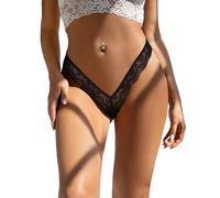 ohmydear String Tanga Damen V-Waist Spitzen Unterhosen Niedrige Taille Sexy Unterwäsche Frauen Spitze Sexy Thong Große Größen Lace Underwear Women Panties Schwarz M