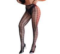 ohmydear Strumpfhosen Damen mit Muster Sexy Hohe Taille Netzstrumpfhose Elastisch Strumpfhose Spitze Netzstrümpfe Große Größen Strümpfe für Rave, Party, Valentinstag
