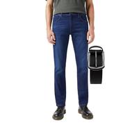 OHN24 Bundle Wrangler Greensboro Herren Jeans Stretch Stretchjeans inkl. Gürtel (Night Shade, W44/L34)