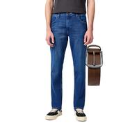 OHN24 Bundle Wrangler Greensboro Herren Jeans Stretch Stretchjeans inkl. Gürtel (Olympia + Brauner Gürtel, W33/L30)