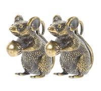 OHPHCALL 2 Stück Messing Maus Anhänger Glücksbringer Charm mit Langlebigkeits symbol Handgefertigt Dekoratives Geschenk für Schreibtisch Büro Schmuckherstellung Chinesisches Feng Shui