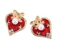 OHPHCALL 2 Stück Vintage Knopfkappen zum Anclipsen Abnehmbare Manschettenknöpfe für Damen Legierung Rot Herz und Blumenform für Jackett und Anzug Hochzeit und Basteln