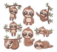 OHPHCALL 8 Stück Gestickte Faultier Aufnäher zum Aufbügeln Stoffliche Selbstgemacht Applikationen für Kleidung Hüte und Rucksäcke Verschleißfest und Wiederverwendbar