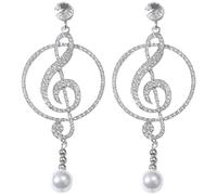 OHPHCALL 925 Stück Silber Ohrhänger mit Musiknoten Lange Baumelnde Damenohrringe Leichter Modeschmuck für Musikliebhaber