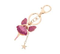 OHPHCALL Rosa Schlüsselanhänger Engel mit Ballerina Motiv aus Zinklegierung und Strass Modisch und Vielseitig als Taschenanhänger oder Charme für Mädchen