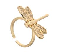 OHPHCALL Vergoldeter Damenring Offener Ring mit Funkelnden Zirkonia Libellenmotiv Verstellbar für Jahrestag und Feierlichkeiten