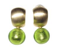 Ohr-Clips Creole Sterling-Silber gold-plattiert 585-er mit Anhänger aus Murano-Glas Perle hell-grün 12 mm Goldschmiede-Arbeit Unikat Geschenk