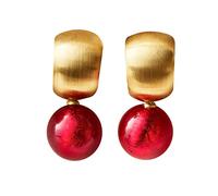 Ohr-Clips Creole Sterling-Silber gold-plattiert 585-er mit Anhänger aus Murano-Glas Perle rot 12 mm Goldschmiede-Arbeit Handarbeit Geschenk Weihnachten