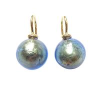 Ohr-Hänger Ohrringe Murano-Glas Perle blau 12 mm Durchmesser rund Sterling-Silber gold-plattiert 585 Goldschmiede-Arbeit Handarbeit Unikat Alltag