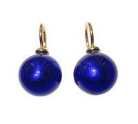 Ohr-Hänger Ohrringe Murano-Glas Perle blau 12 mm Durchmesser rund Sterling-Silber gold-plattiert 585 Goldschmiede-Arbeit Handarbeit Unikat Alltag