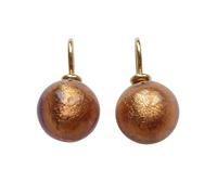 Ohr-Hänger Ohrringe Murano-Glas Perle braun 12 mm Durchmesser rund Sterling-Silber gold-plattiert 585 Goldschmiede-Arbeit Handarbeit Unikat edel