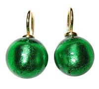 Ohr-Hänger Ohrringe Murano-Glas Perle grün 12 mm Durchmesser rund Sterling-Silber gold-plattiert 585 Goldschmiede-Arbeit Handarbeit Unikat edel
