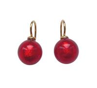 Ohr-Hänger Ohrringe Murano-Glas Perle rot 12 mm rund Sterling-Silber gold-plattiert 585 Goldschmiede-Arbeit Handarbeit Unikat Geschenk Weihnachten