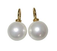 Ohr-Hänger Perlen-Ohrringe Muschelkern-Perle weiß 12 mm rund Sterling-Silber gold-plattiert 585 klassisch Goldschmiede-Arbeit Handarbeit Geschenk