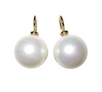 Ohr-Hänger Perlen-Ohrringe Muschelkern-Perle weiß 14 mm rund Sterling-Silber gold-plattiert 585 klassisch Goldschmiede-Arbeit Handarbeit Geschenk