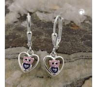 Ohrbrisur Ohrhänger Ohrringe 20x8mm kleine Eule im Herz rosa lila schwarz lackie
