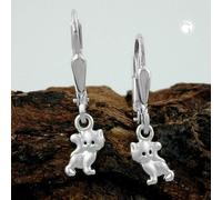 Ohrbrisur Ohrhänger Ohrringe 21x5mm Katze matt-glänzend Silber 925