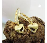 Ohrbrisur Ohrhänger Ohrringe 21x7mm Herz matt-glänzend mit Zirkonia 9Kt GOLD