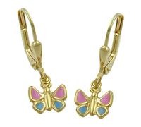 Ohrbrisur Ohrhänger Ohrringe 22x7mm Schmetterling hellblau-pink 9Kt GOLD