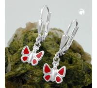 Ohrbrisur Ohrhänger Ohrringe 22x7mm Schmetterling rot lackiert Silber 925