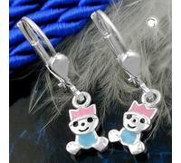 Ohrbrisur Ohrhänger Ohrringe 24x6mm kleiner König pink-hellblau lackiert Silber 925