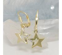 Ohrbrisur Ohrhänger Ohrringe 25x10mm Stern teilmattiert mit Zirkonias 9Kt GOLD