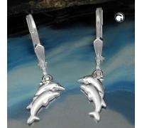 Ohrbrisur Ohrhänger Ohrringe 25x11mm Delfinpaar matt-glänzend Silber 925