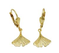 Ohrbrisur Ohrhänger Ohrringe 27mm Ginkgoblatt glänzend 9Kt GOLD