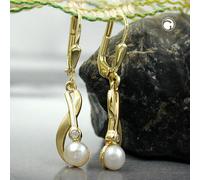 Ohrbrisur Ohrhänger Ohrringe 30x6mm Süßwasserzuchtperle Zirkonia 9Kt GOLD