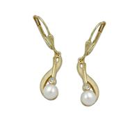 Ohrbrisur Ohrhänger Ohrringe 30x6mm Süßwasserzuchtperle Zirkonia 9Kt GOLD