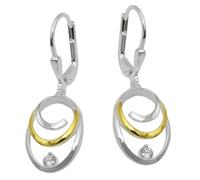 Ohrbrisur Ohrhänger Ohrringe 32x11mm oval bicolor mit Zirkonia Silber 925