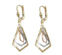 Ohrbrisur Ohrhänger Ohrringe 40x16mm 3 Rhomben tricolor 9Kt GOLD