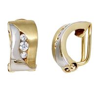 Ohrclips 333 Gold Gelbgold bicolor teil matt 6 Zirkonia Ohrringe Clips